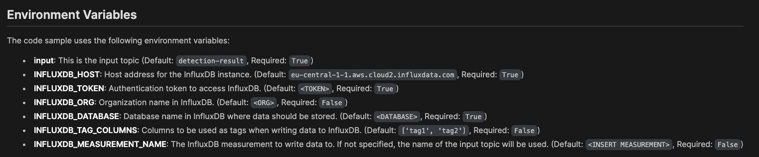 InfluxDB environment variables