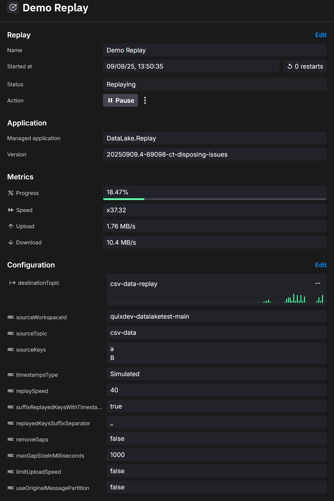 Details panel with live metrics