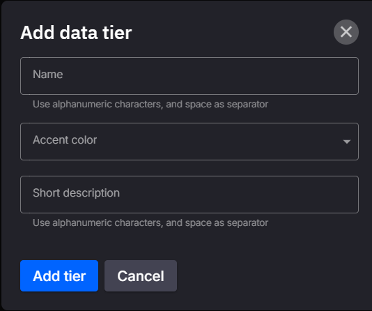 Add Data Tier Dialog