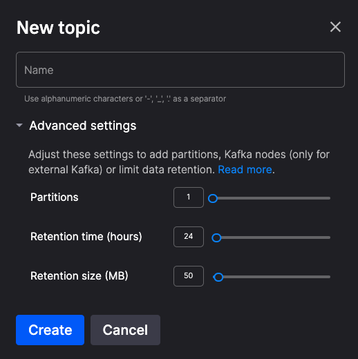 New topic dialog