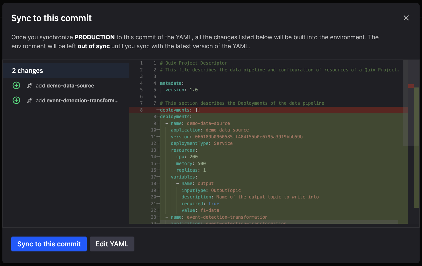 Sync dialog